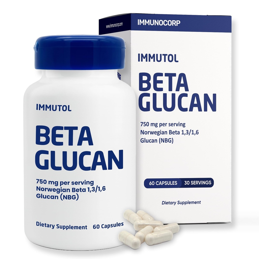 Integratore Immune Immutol con 750mg di Beta Glucan 1,3 1,6 - Ingredienti naturali, Alta potenza per aumentare l'immunità e benessere generale, 60 capsule (60)