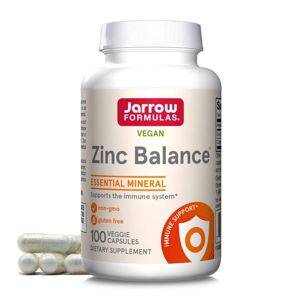 Jarrow Formulas Methyl B-12 5000mcg Cellular Energy Chewables and Zinc Balance Immune Support Capsules Bundle