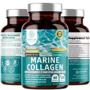Collage marino idrolizzato con acido ialuronico, vitamina C, teaflavina e rame, supplemento di collagene per le donne e gli uomini per la pelle radiante, capelli e unghie, senza glutine e non OGM, 120 tappi di veg