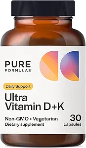 Vitamina D3 K2 Vitamina 5000 IU - VIT D3 K2 Supplemento per l'assorbimento del calcio, Bone Forza, Cardiovascolare e Funzione Immune Supporto, Soia-Free, Non OGM 30 capsule vegetariane