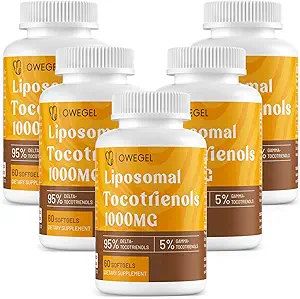 Tocotrienoli Liposomali 1000mg - Alta biodisponibilità Vitamina E Tocotrienols Integratori,95% Delta & 5% Gamma Tocotrienol Capsules Support Skin,Bone,Antiossidante,300 Softgels