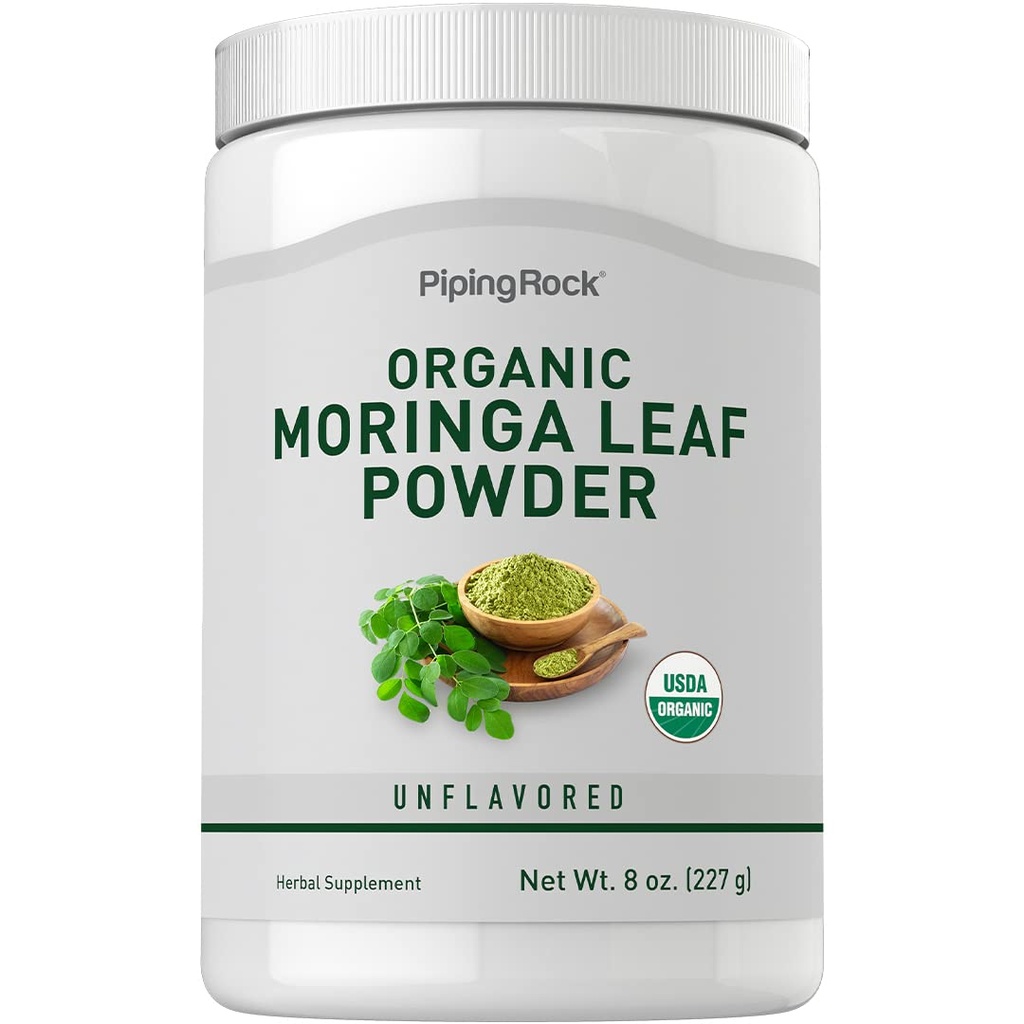 Piping Rock Organic Moringa Oleifera Leaf Powder 8oz | Herbal Supplement | Non-GMO, Gluten Free