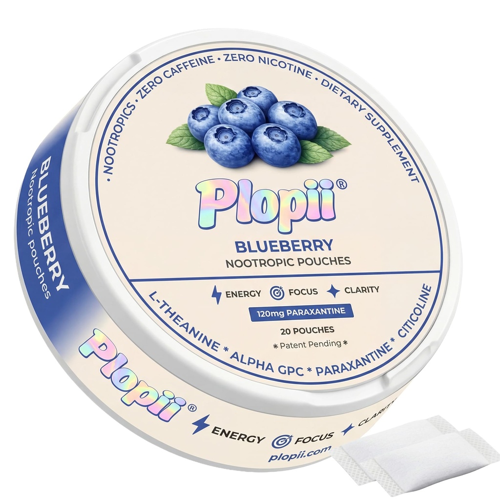 Plopii Focus Nootropic Pouches, 120mg Paraxanthine, Nicotine-Free, Caffeine-Free | Alpha GPC, Citicoline, L-Theanine, Ginseng | Vitamin B6 + B12 | Productivity Pouches | Brain Vitamins