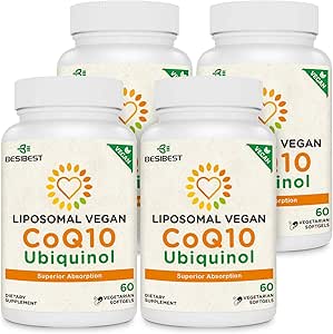 1000mg Liposomique CoQ10 Ubiquinol, 240 Vegan Softgels, supplément Ubiquinol haute absorption CoQ10, forme active antioxydante de Coenzyme Q10 pour la fonction cardiaque et la production d'énergie