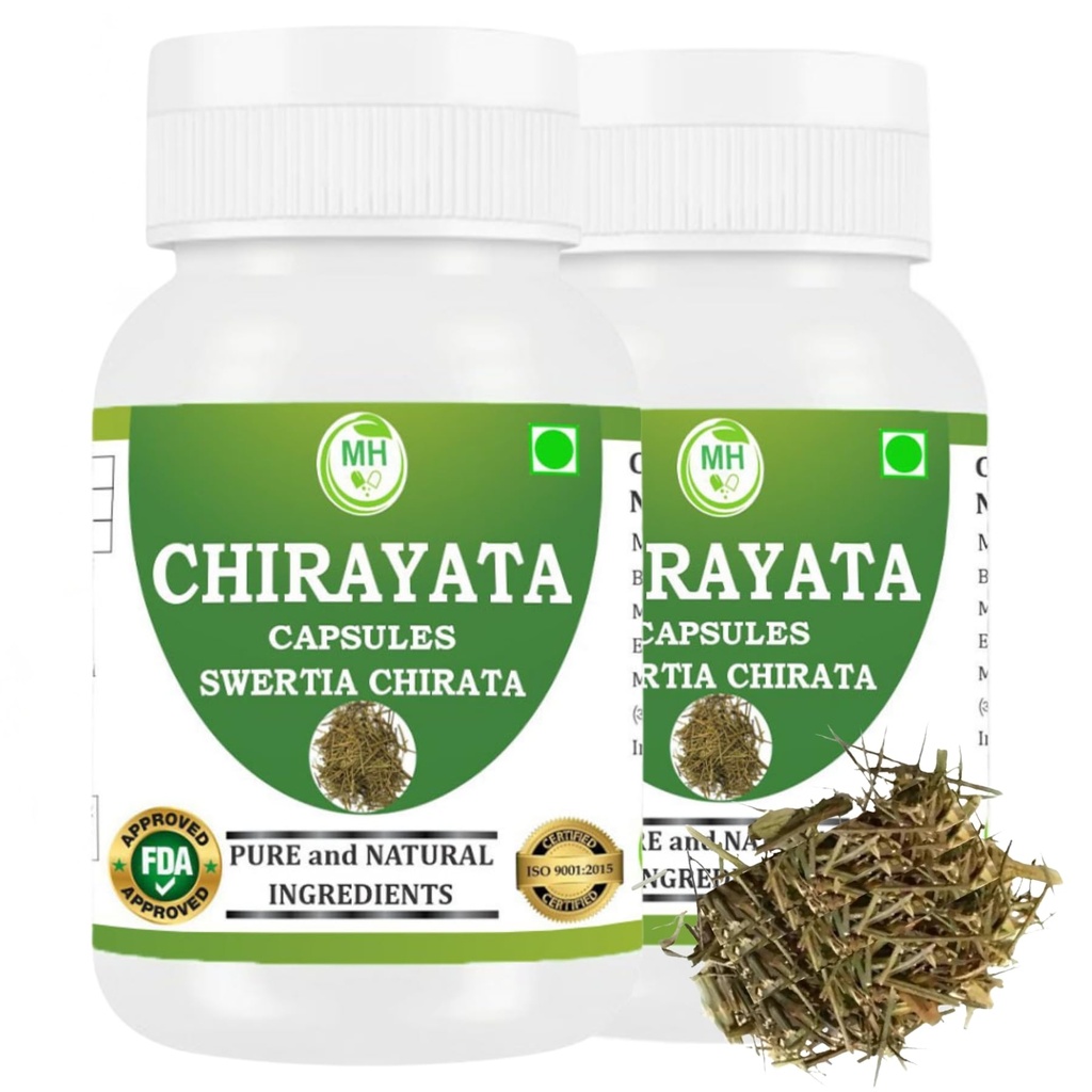 Chirayata Capsules | 500mg Swertia Chirata Extract | Natural Herbal Wellness Support | 120 Veg Capsules | High Potency | 100% Pure & Natural Supplement| Pack of 2