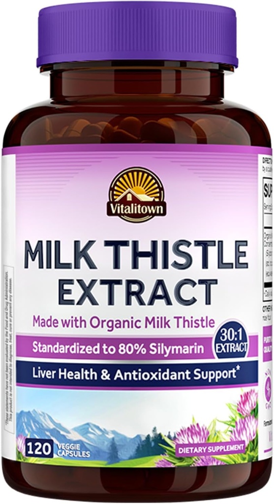 Vitalitown Lait Biologique Thistle Antioxydant Soutien, Détox & Nettoyage, 120 Caps végétaliens