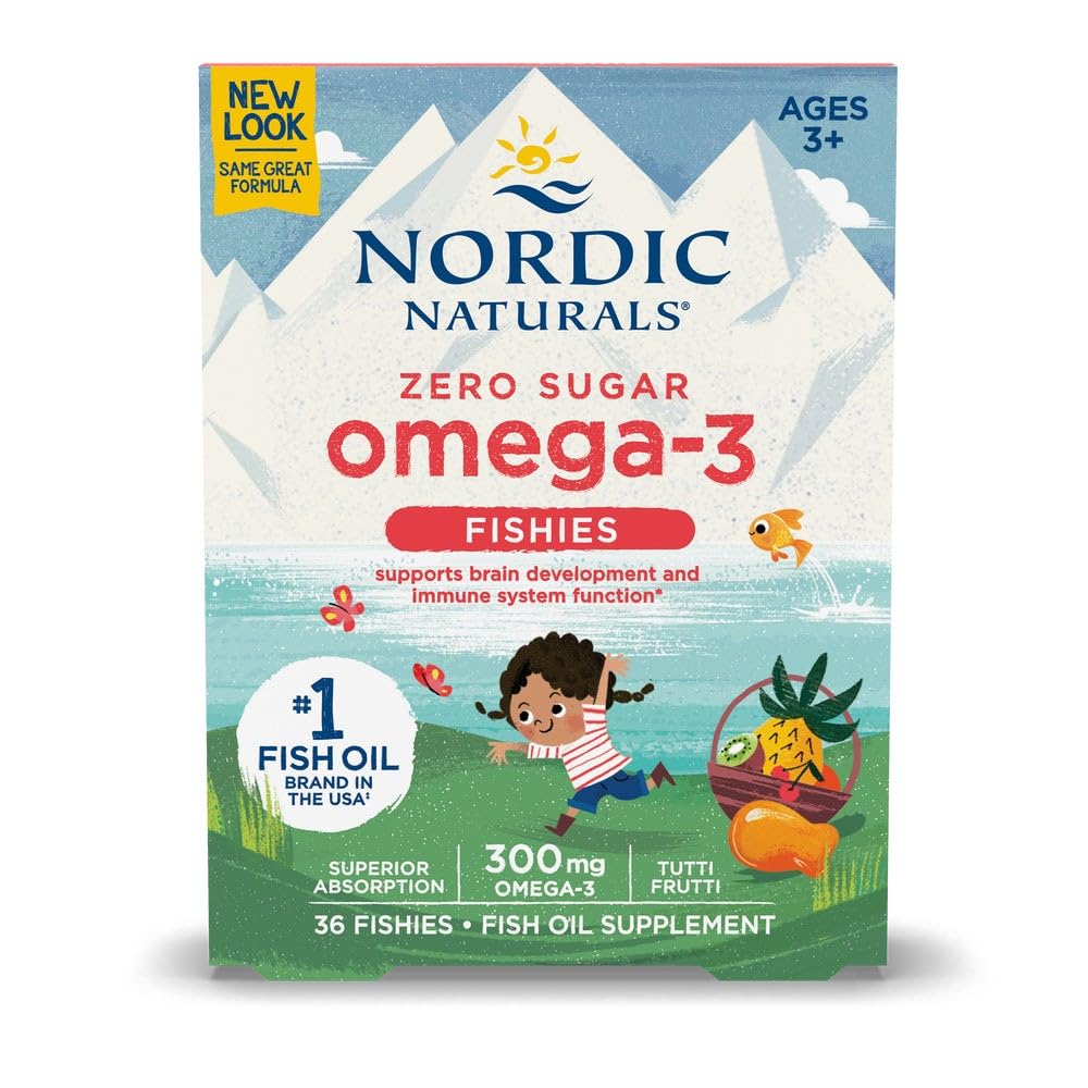 Nordic Naturals Nordic Omega-3 Fishies, Tutti Frutti - 36 Fishies - 300 mg Total Omega-3s mit EPA & DHA - Gesundes Gehirn, Stimmung, Vision & Immunsystem - Non-GMO - 36 Servietten