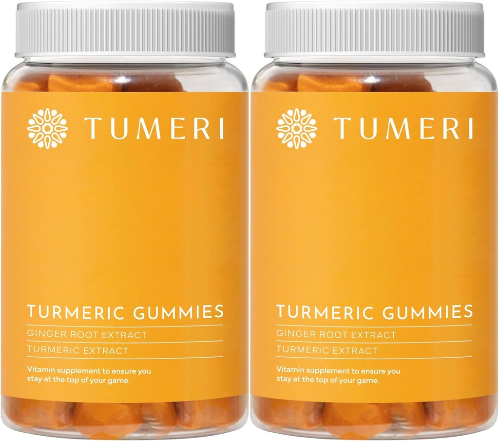 Gummies turcuma et gingembre TUMERI – Supplément de soutien mixte Curcuma curcuma curcuma - 60 Gummes végétaliens aromatisés aux fruits tropicaux naturels - Paquet de 2