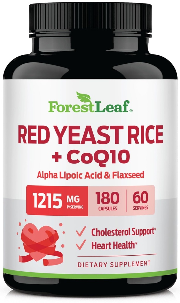 Riso di lievito rosso della foglia di foresta con il supplemento di CoQ10 - 1215mg Extra Forza Capsule di riso di lievito rosso con acido lipoico alfa e fless organico, Citrina Free - 180 capsule