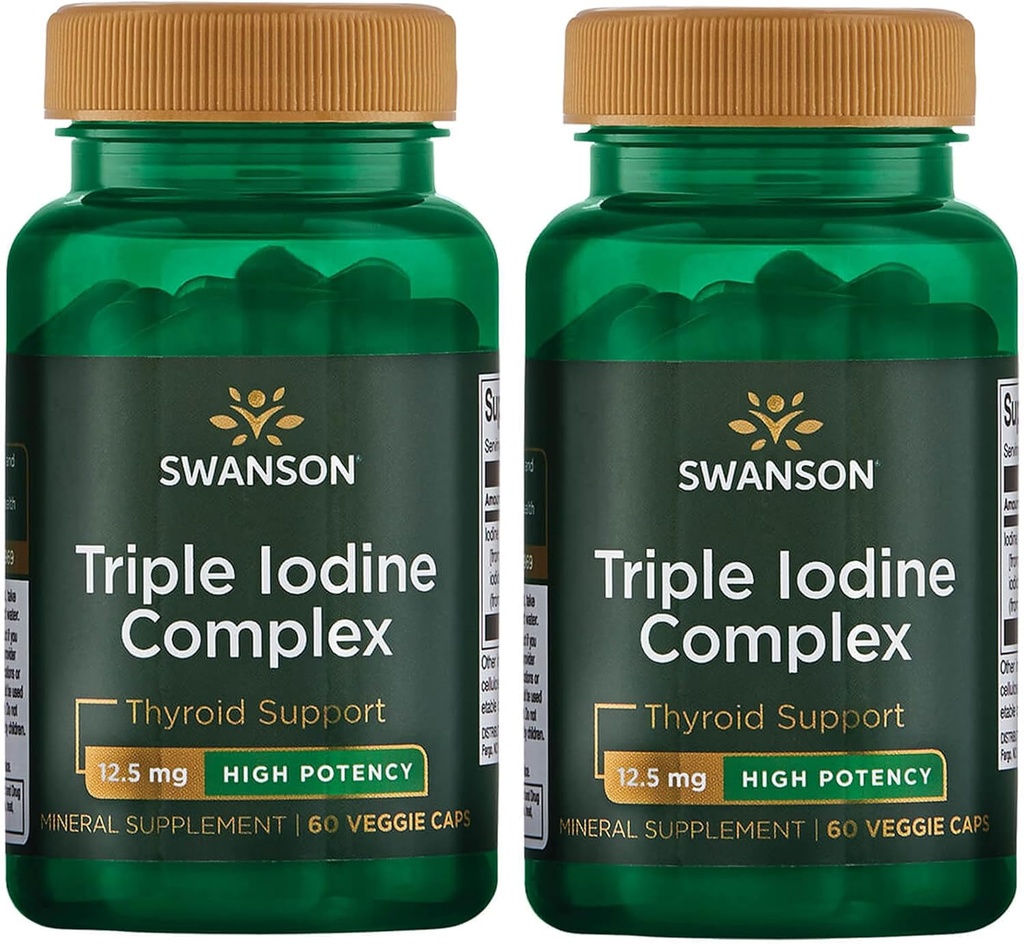 Swanson Triple Iodine Complex-Natural Supplement für Vital-Thyroid-Support-Promotes Metabolic-Funktion, Erhöhte Red Blood Cell Production, & Heart Health-(60 Veggie Capsules, 12.5mg Jeder) 2 Pack