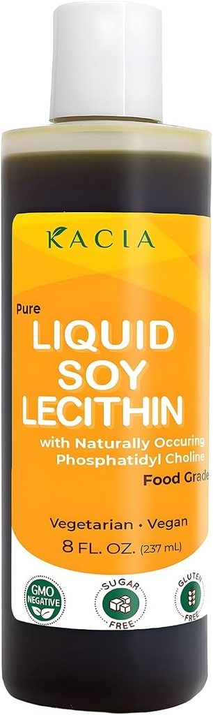 Kacia Pure Soy Lecithin Liquid | Vegan Lecithin 8 oz | Natural Food Grade Emulgator & Stabilisator für Backwaren & Pralinen | Lecithin Soy Moisturize in Haut und Haarkosmetik Kreationen