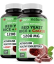 Rote Hefe Reis 1200 mg Kapseln mit CoQ10 - Pflege gesunde Cholesterol Levels, Kräuterherz Gesundheit Vegan Rote Hefe Reis Ergänzung - Rote Reis Hefe mit CoQ10 für Frauen & Männer - 120 Ct (2-Pack)