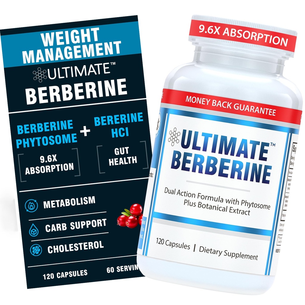 Ultimate Berberine Phytosome for Optimal Metabolic Health After 40, 9.6X Absorption Dual Action Formula for Appetite & Gut Health, Immunity & Cholesterol Support, Clinical Dose & Third Party Tested