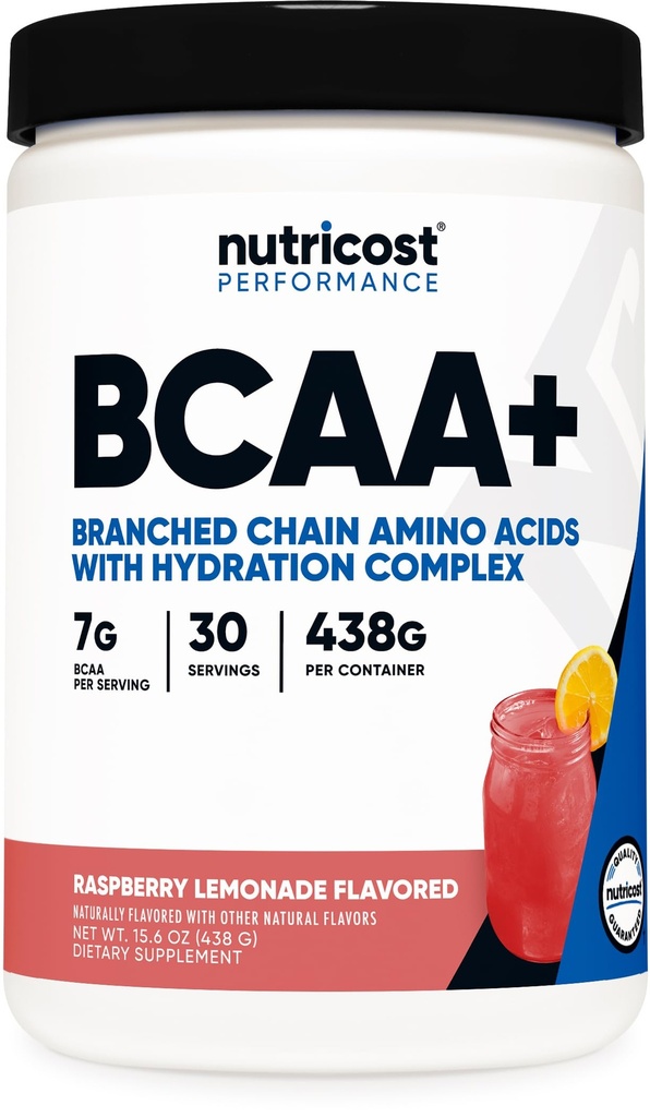 Nutricost BCAA + Hydration Powder (Raspberry Lemonade) 30 Servietten - verzweigte Kette Aminosäuren mit Hydration Complex - Glutenfrei, Non-GMO