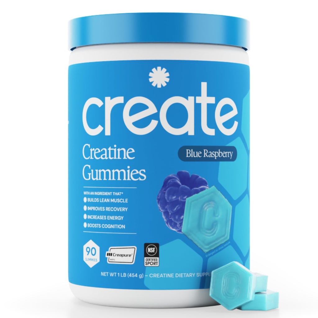 Creatina Monoidrato Gummies per Uomini e Donne, Boost Focus, Forza e Endurance, Anti-Melting Formula, Vegan, Senza Glutine, Non OGM, 1.5g di Creatina per Gummy (Blue Raspberry, 90 ct)