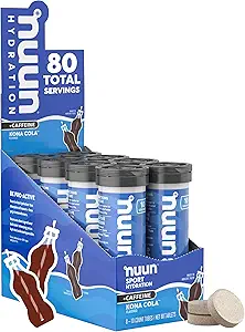 Nuun Sport + Caffeina Electrolyte Tablets - Dissolvibile in acqua, Kona Cola Flavor, 5 Elettroliti essenziali per l'idratazione, 1g Sugar Drink Mix, Vegan, Non-GMO, 8 Pack (80 Total Servings)