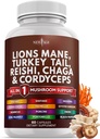 NEW AGE Lions Mane Mushroom Supplement with Turkey Tail Reishi Cordyceps Chaga with Marshmallow Root