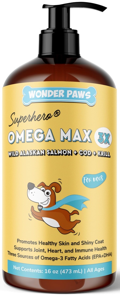 Wonder Paws Fischöl für Hunde - Omega 3 für Hunde aus Alaskan Lachs, Cod & Krill Öl - EPA DHA Fettsäuren - Weniger Shedding & Itching - Haut, Gelenk, Immun- &amp; Herzgesundheit - Flüssige Ergänzung (16 oz)