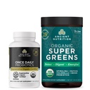 Ancient Nutrition Regenerative Organic Certified Probiotics, Once Daily, 30 Count + Organic Supergreens Powder, Greens Flavor, 25 Servings