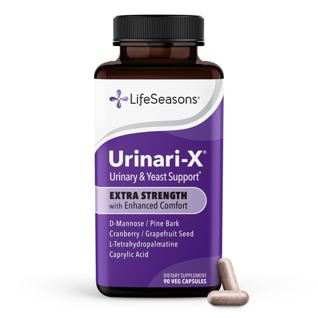 Urinari-X Extra Strength with Enhanced Comfort - Urinary Tract Support - Relief UTI rapide - Supplément de vitamine pour la fonction vésiculeuse - D-Mannose, canneberge, écorce de pin, Uva Ursi et pamplemousse - 90 capsules
