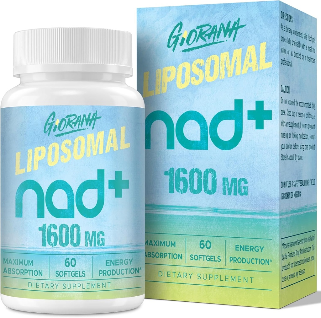 1600 MG Liposomal NAD+ Supplemento, NAD+ Boosting Supplemento, Assorbimento Superiore, Vitamina B3 per la Difesa Invecchiante, Longevità, Energia, Riparazione, Non OGM, 60 Softgels