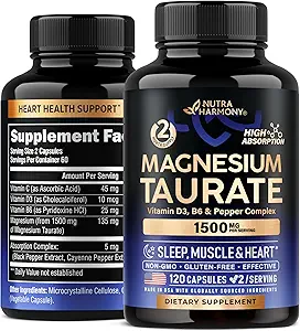 Magnesium Taurate 1500 mg mit Vitaminen B6, C & D3 - Pfeffer für verbesserte Absorption - Labor getestet, Made in USA - 120 Kapseln, 2 Monate Versorgung