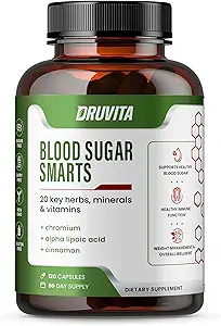 Smarts de sucre de sang - 20 herbes clés, minéraux et vitamines - avec le chrome, acide alpha lipoïque, cannelle et mélone amère, pour les hommes Femmes- Non-OGM naturel- 120 capsules 60 jours d'approvisionnement