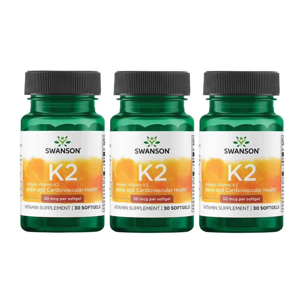 Swanson Natural Vitamin K2 (Menaquinone-7 from Natto) 50 mcg 30 Sgels (3 Pack)