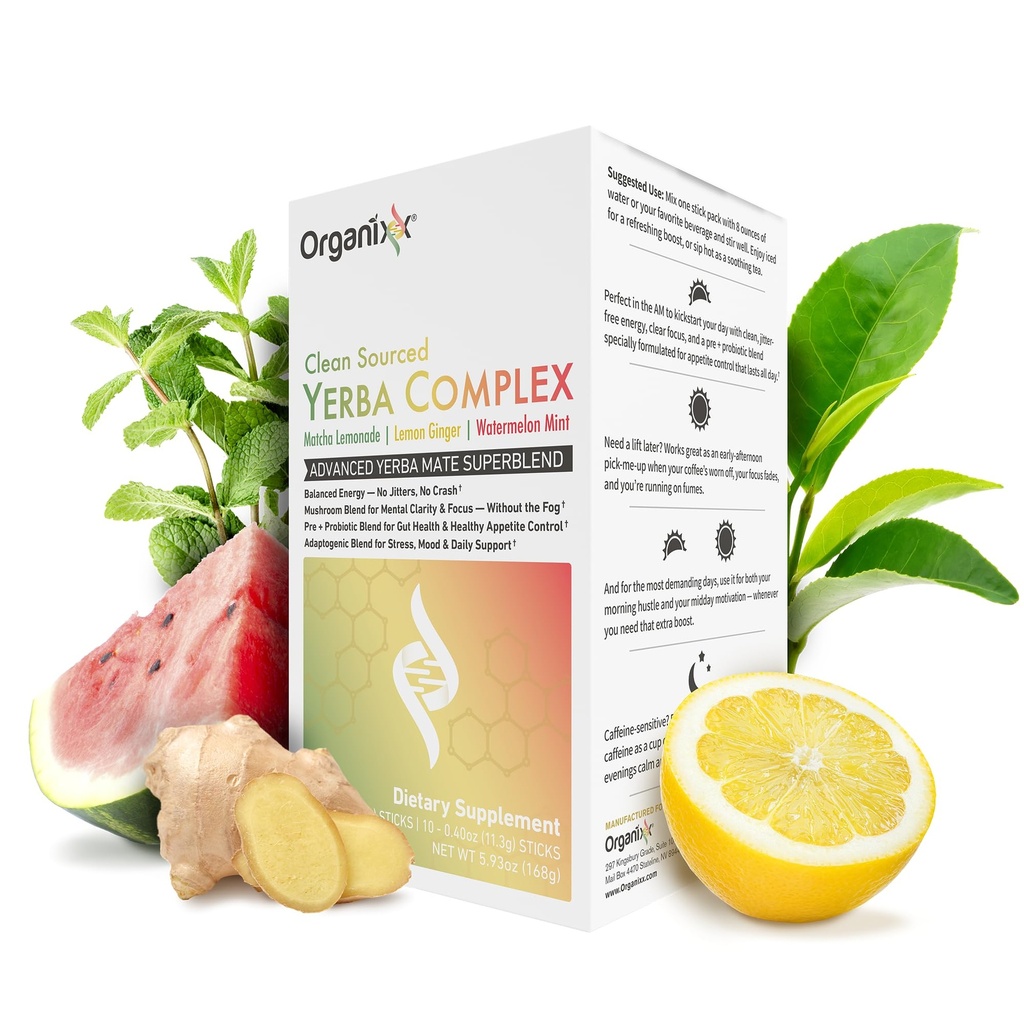 Organixx Clean Sourced Yerba Complex, Yerba Mate Superblend Powder Drink Mix with Ashwagandha, Natural Caffeine, Pre & Probiotics, & Fiber, Dairy and Gluten Free, Variety Pack, 15 Travel Packets