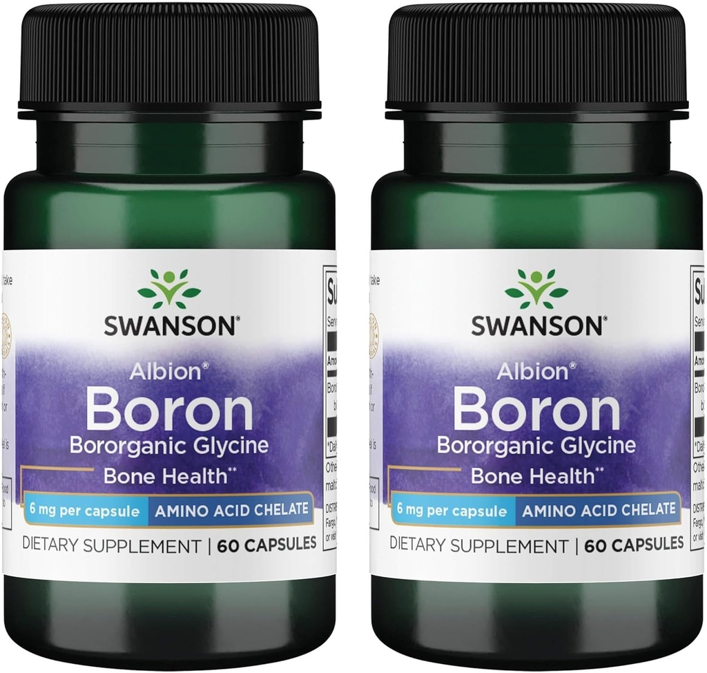 Swanson Boron de l'Albion - Supplément Glycine Boroganique à l'appui de la santé conjointe et de la santé des os - Formule d'absorption élevée peut soutenir l'équilibre global - (60 capsules, 6 mg chacune) (2 pack)