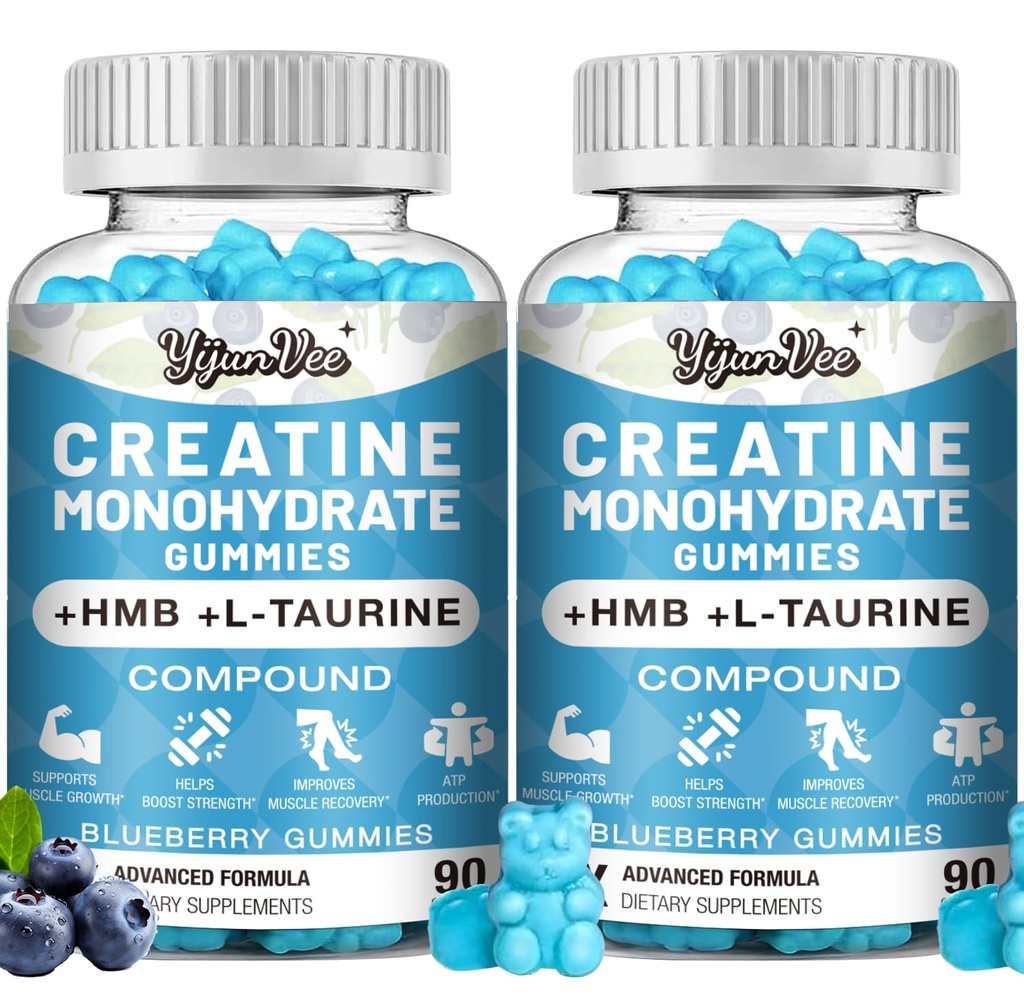 2Pack Creatine Monohydrate Gummies 8000MG, Pre/Post Workout, Creatine Gummies for Men & Women, with BCAA, HMB, L-Taurine, B12/6, Creatine Powder, Caplues & Pills Alternative for Support Muscle, Energy