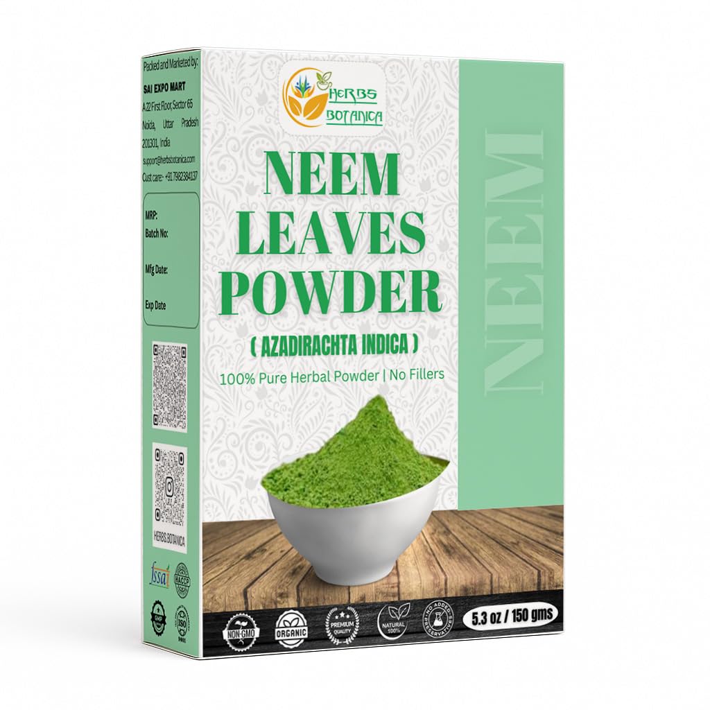 Kräuter Botanica Neem Pulver für Haarwachstum, Hautpflege & Detox Wildcrafted Bitter Neem Blätter Pulver für Immunsystem Unterstützung, Verdauungsgesundheit 5.3 Unze