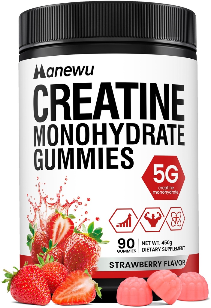 99.9% Creatine Monohydrate Gummies, 5000mg Creatine for Men & Women | SGS Certified, Support Muscle Strength, Recovery & Stamina, Sugar Free, Vegan, Non-GMO, Strawberry Flavor, 90 Count