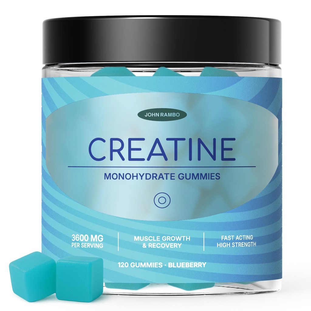 Creatine Monohydrate Gummies – 3600mg Real Creatine Per Serving – Transparent Label, Juicy Blueberry Flavor, Lab-Tested Strength & Endurance Supplement