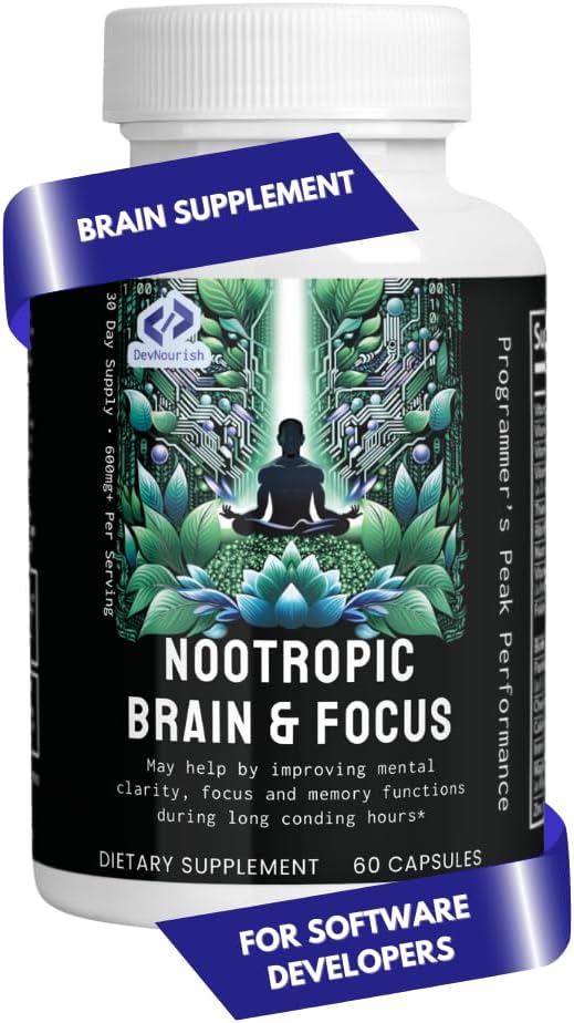 Suppléments Cerveau Nootrope pour la Mémoire et Focus avec GABA, Extrait de Thé Vert, Bacopa monnieri, DMAE, Phosphatidylsérine.