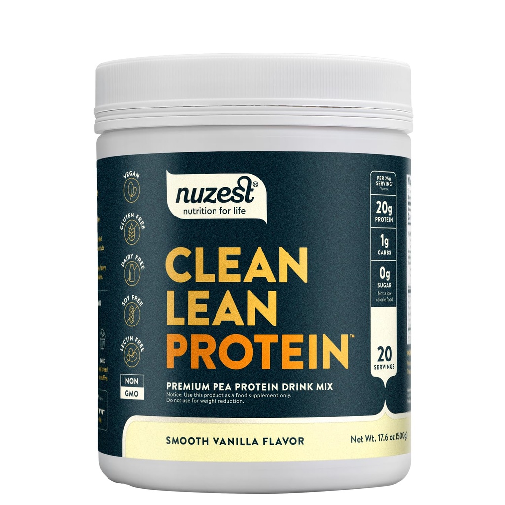 Nuzest - Pea Protein Powder - Clean Lean Protein, Premium Vegan Plant Based, Dairy Free, Glutenfrei, GMO Free, Naturally Sweetened Protein Shake, Smooth Vanilla, 20 Portionen, 1.1 lb