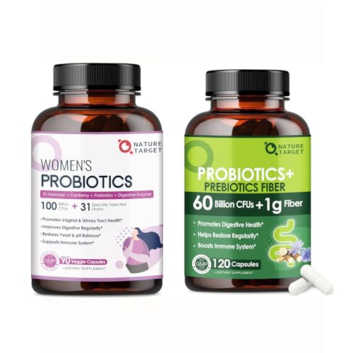 NATURE TARGET Probiotics for Women-Men-Kids Digestive Health with Fiber