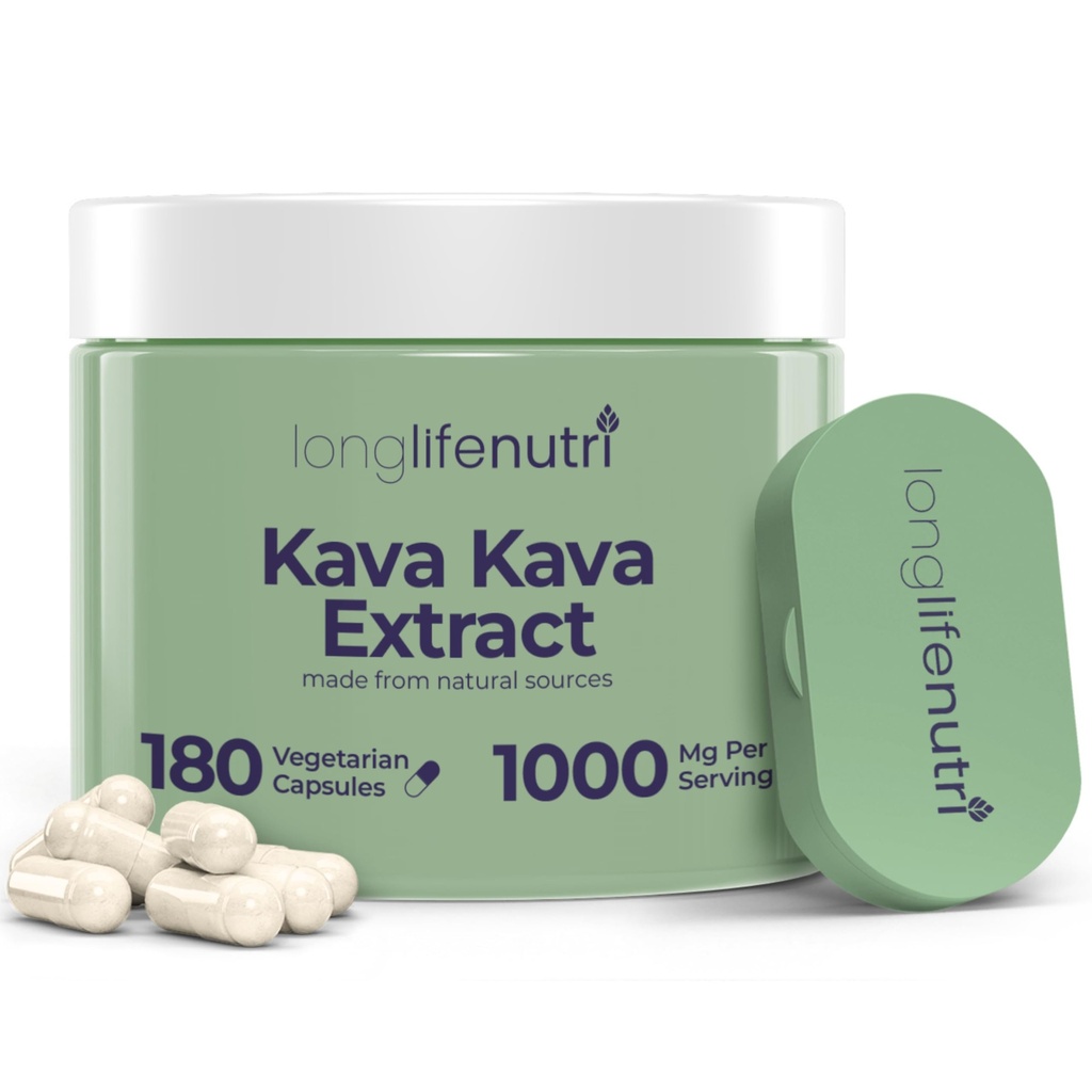 Kava Kava Extrakt Ergänzungen 1000mg | Natürliche Kräuter | Hohe Stufen von Piper Methysticum und Kavalactones| 180 Vegetarische Kapseln