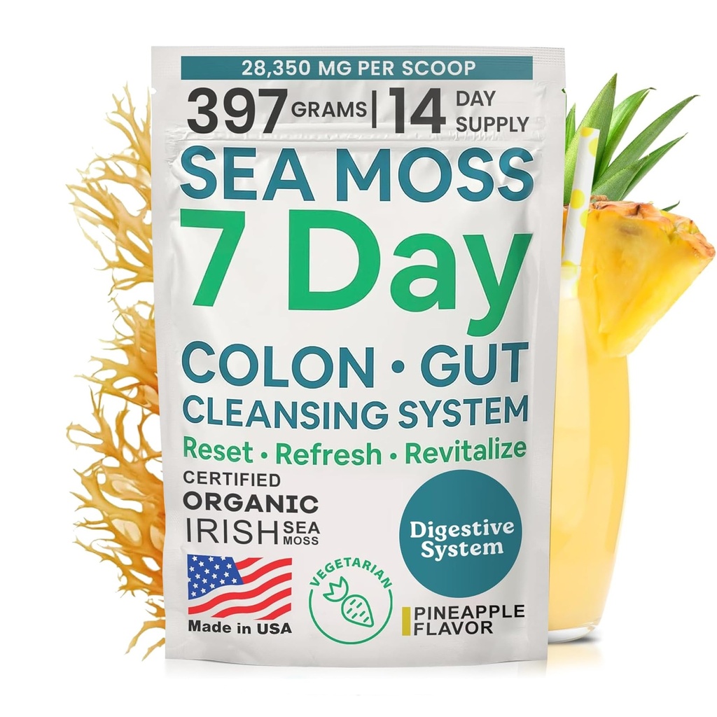 Purification du colon et du goéland de 7 jours - Graines de lin d'or, Psyllium Husk, poudre de Senna, pour les femmes et les hommes - Mélange de boissons aux ananas (14 oz)