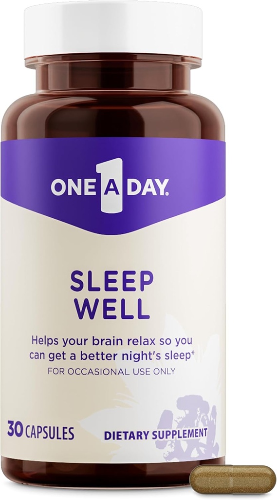One A Day Sleep Supplement - Supplementi per il sonno per gli adulti, Supporto per il sonno con Passionflower e Melatonin, Supporto per il sonno con Sleep Well, 30 capsule