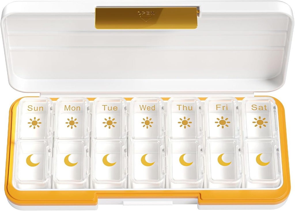 Zoksi Am Pm Pill Organizer 7 giorno, Weekly Pill Box 2 volte al giorno, Medicina Pill Organizer con Compartment separato, Travel Pill Case Dispenser Portable for Vitamins, Fish Oils, Medicines(White)