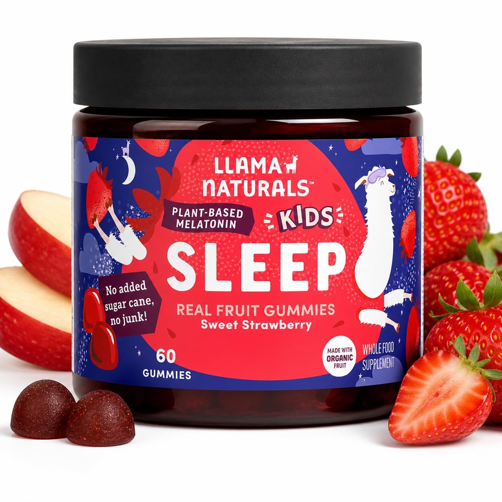 Llama Naturals Organic Kids Phytomelatonin Gummies | Plant-Derived Sleep Support | No Synthetic Melatonin | Vegan, Real Fruit, No Added Sugar | Strawberry 120ct