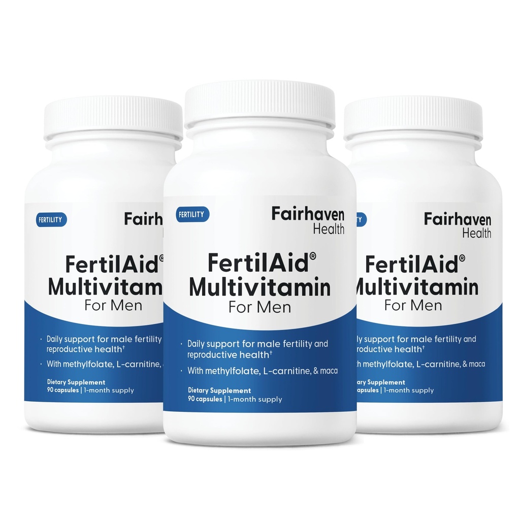 Fairhaven Salute 3 mesi di fornitura FertilAid per gli uomini Prenatal Male Fertilità Supplemento | Conta e Motilità Supporto Pre Concezione per Lui | Supporto Fertilità Include, Zinco e Folate | 90 capsule