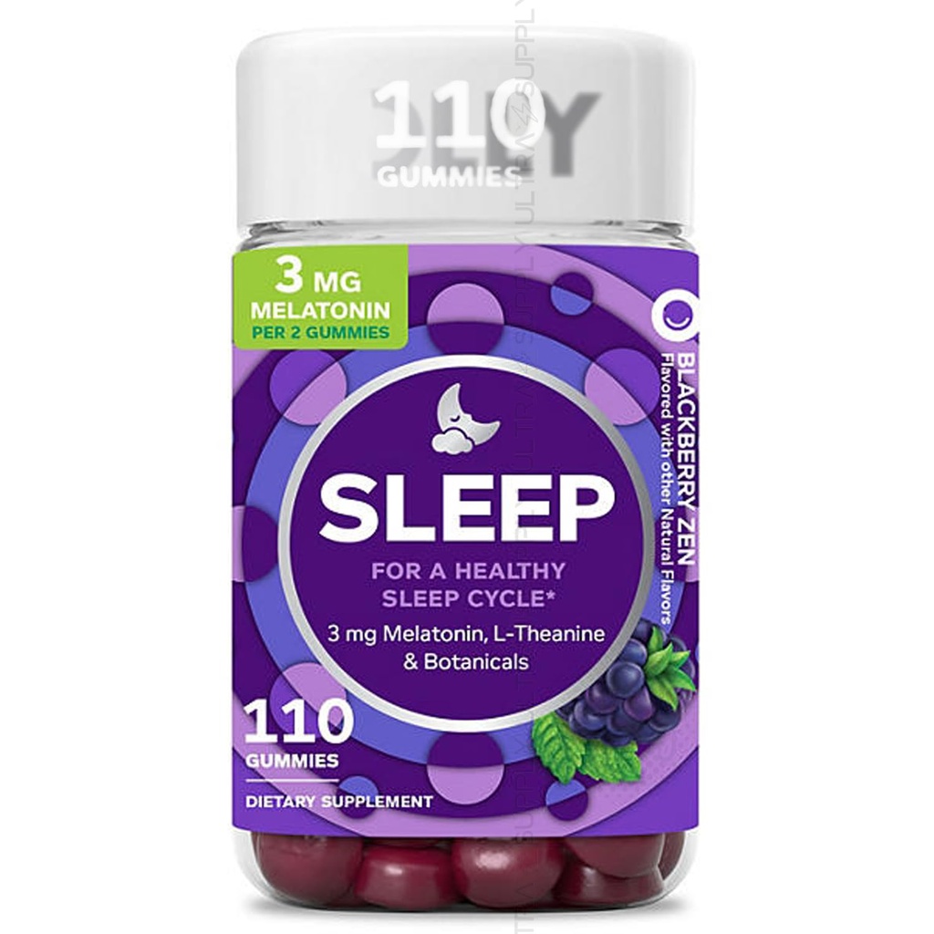 Melatonin Sleep Gummies with L-Theanine & Chamomile – Blk Berry Flavor, Non-Habit Forming, Gluten Free, 110 Count