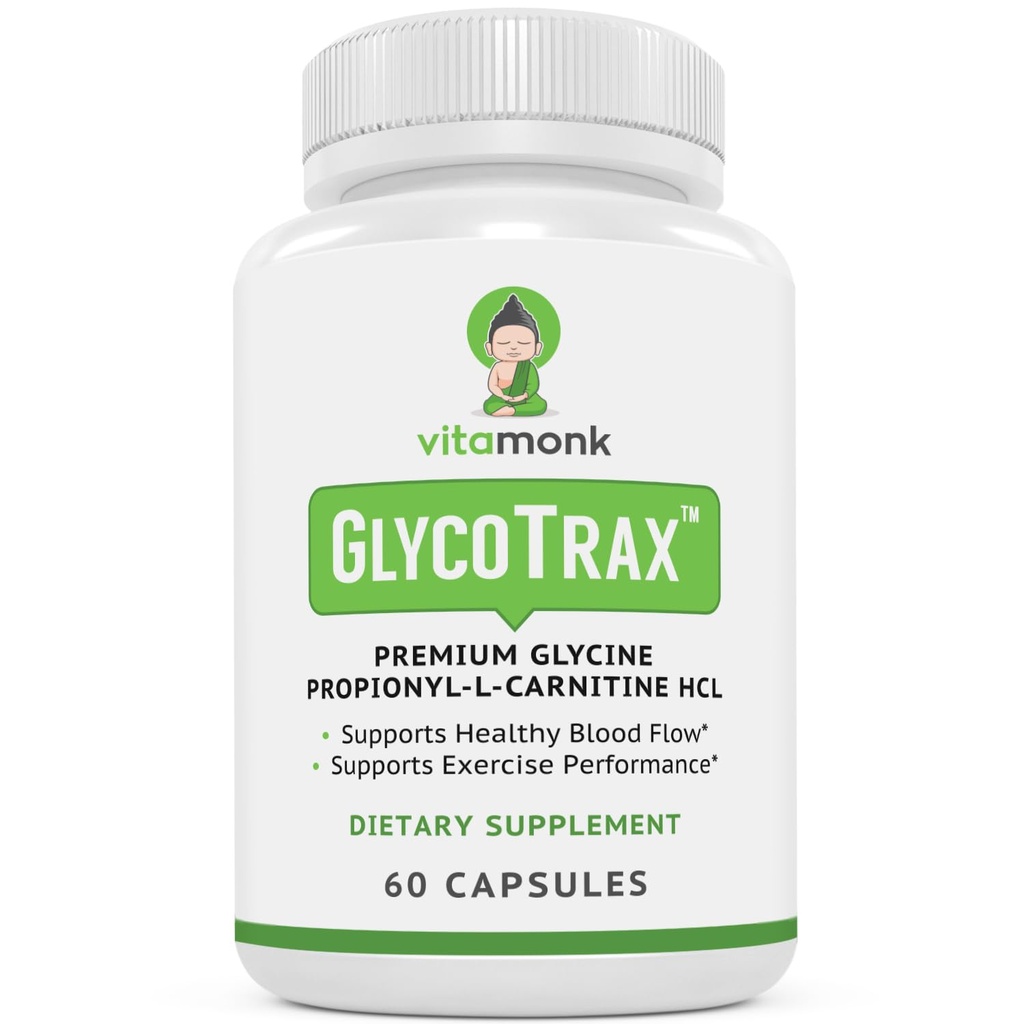 VitaMonk GlycoTrax - High Absorption GPLC Supplement - No Artificial Fillers - GPLC Glycine Propionyl-L-Carnitine Capsules Supplements to Support Healthy Blood Flow - 60 Capsules