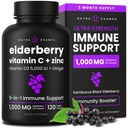 NutraChamps Elderberry con vitamina C e zinco - 5 in 1 Integratore Immunità, 10.000 mg Sambucus Black Elderberry Capsule con Vitamina D3 5000 IU, Sambucus Elderberry Extract Supporto immunitario per gli adulti