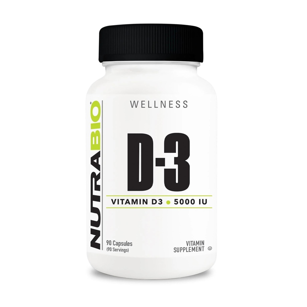 NutraBio Vitamine D (5000 UI), soutien immunitaire - 90 capsules végétales