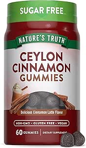 Nature's Truth Ceylan Cinnamon Gummies de 2000mg de sucre libre de 60 comtes végétaliens, sans OGM et supplément sans gluten