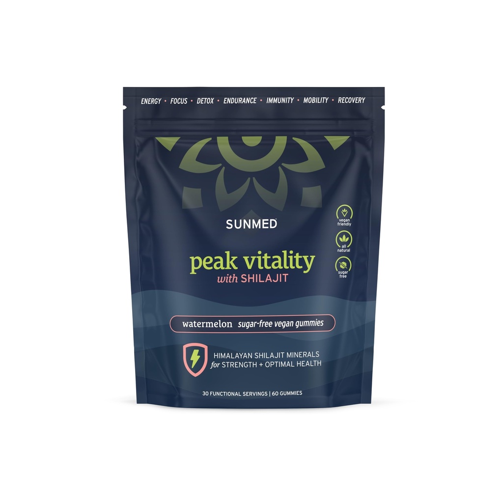 Peak Vitality Himalayan Shilajit Gummies für Kraft, Energie &amp; Optimale Gesundheit – Zuckerfrei, Vegan, All-Natural – Kognitiver Fokus, Erholung, Immunität – Wassermelone Flavor, 60ct