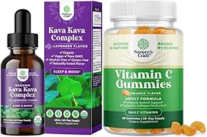 Bundle of Potent Liquid Kava Kava Drops Supplement mit Kavalactonen für Balanced Mood und Kaubare Vitamin C Gummi für Erwachsene - Ascorbic Acid Natural Immun Booster und natürliches kaltes Remedy